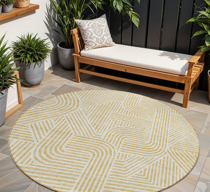 Tabselect Home Line 8' Gold And Beige Round Abstract Washable Indoor Outdoor Area Rug