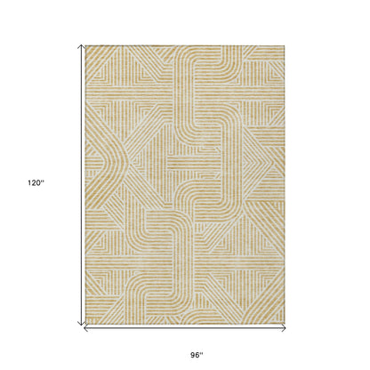Tabselect Home Line 8' X 10' Gold And Beige Abstract Washable Indoor Outdoor Area Rug