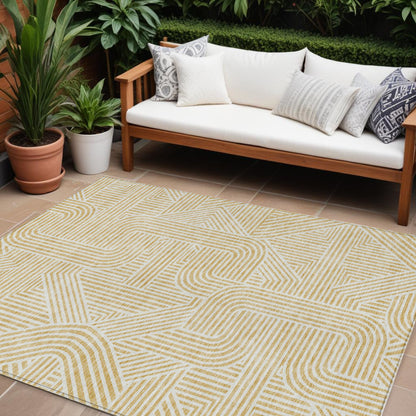 Tabselect Home Line 8' X 10' Gold And Beige Abstract Washable Indoor Outdoor Area Rug
