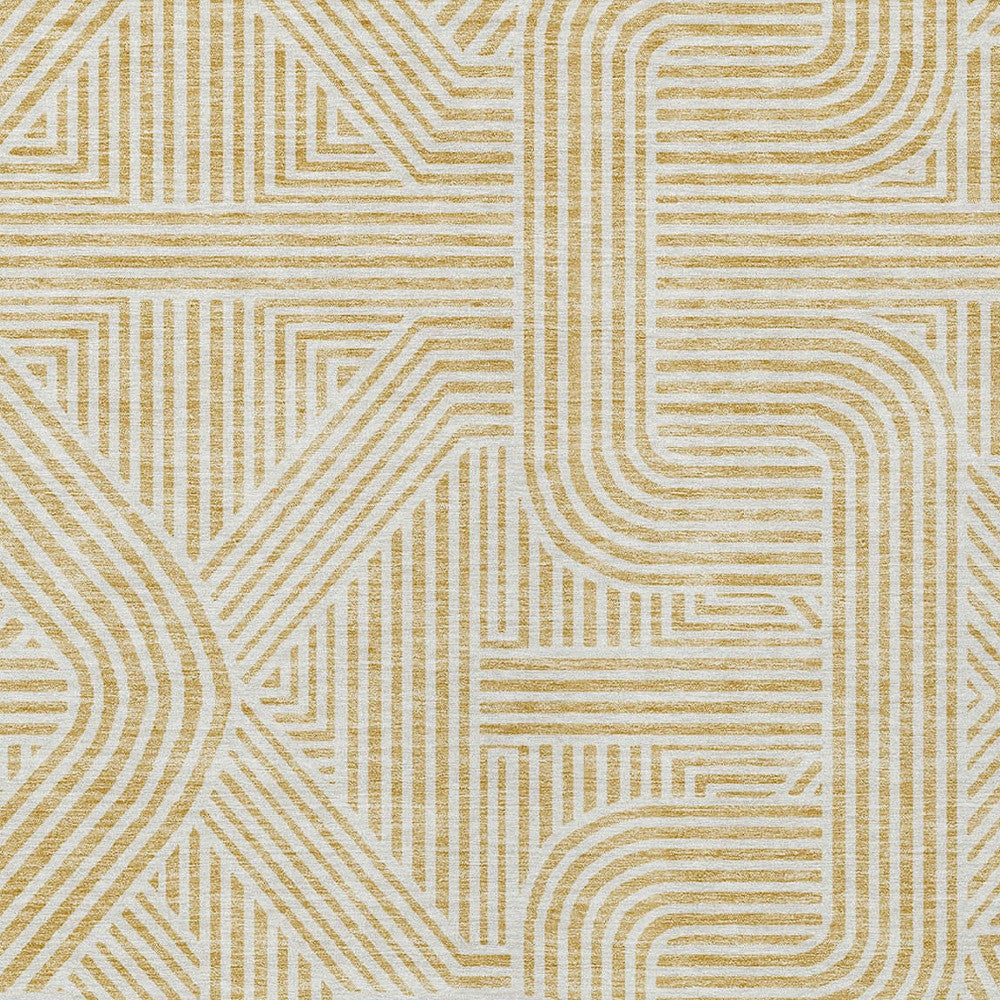 Tabselect Home Line 8' X 10' Gold And Beige Abstract Washable Indoor Outdoor Area Rug