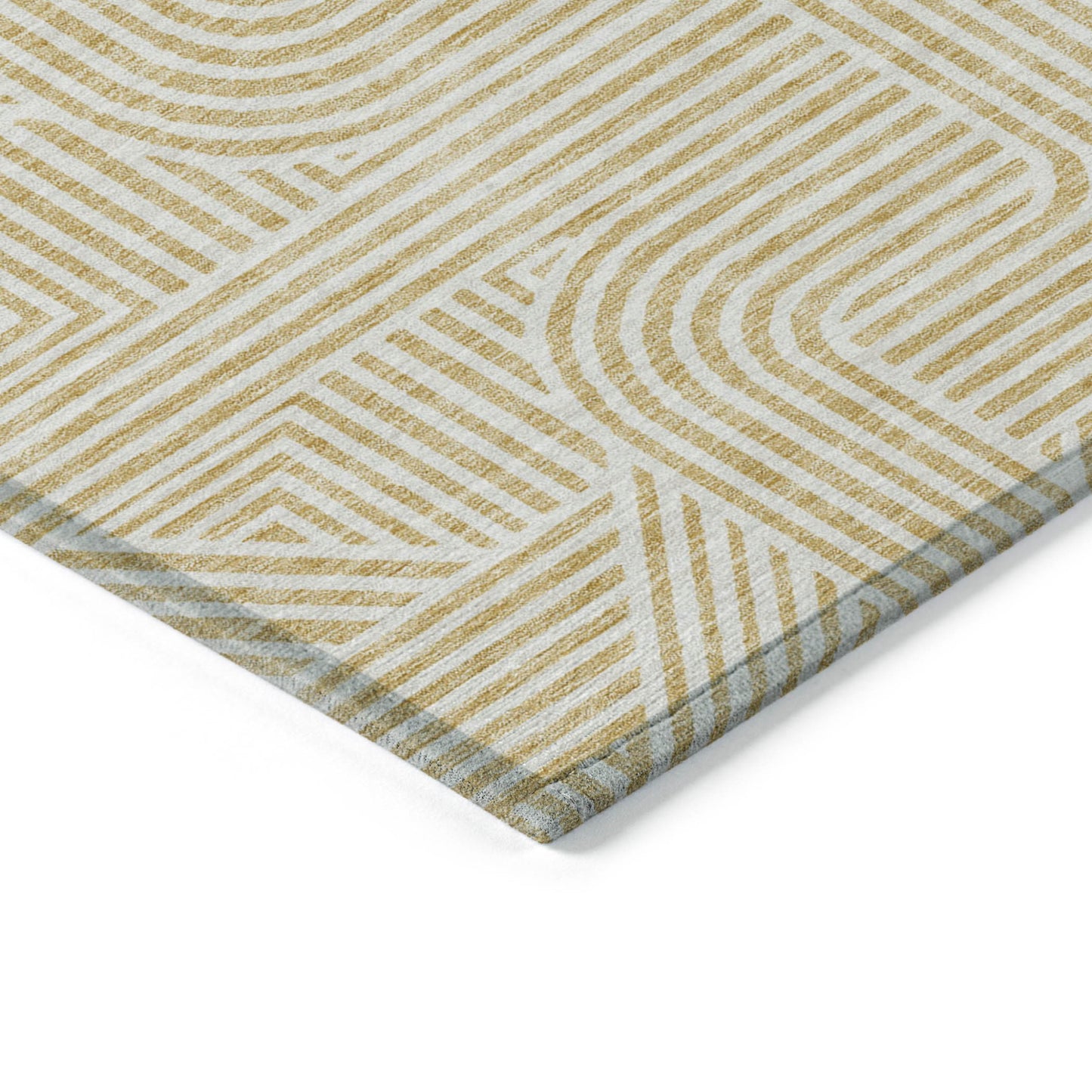 Tabselect Home Line 8' X 10' Gold And Beige Abstract Washable Indoor Outdoor Area Rug