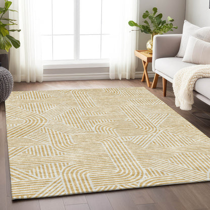 Tabselect Home Line 8' X 10' Gold And Beige Abstract Washable Indoor Outdoor Area Rug