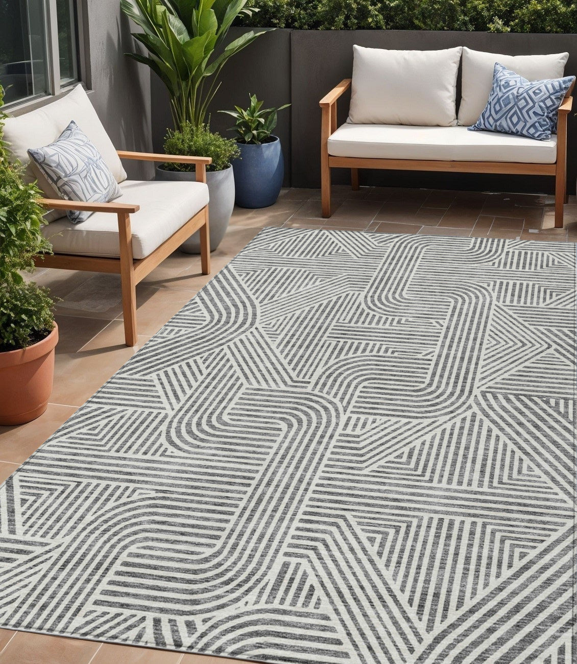 Tabselect Home Line 5' X 8' Gray And Ivory Abstract Washable Indoor Outdoor Area Rug