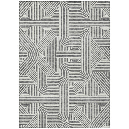 Tabselect Home Line 5' X 8' Gray And Ivory Abstract Washable Indoor Outdoor Area Rug