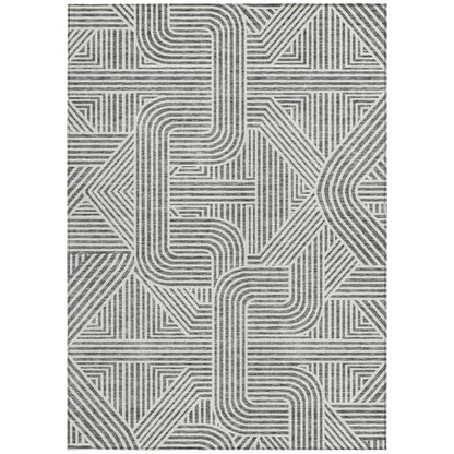 Tabselect Home Line 5' X 8' Gray And Ivory Abstract Washable Indoor Outdoor Area Rug