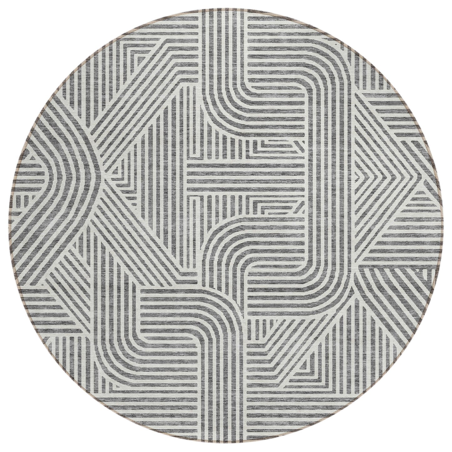 Tabselect Home Line 8' Gray And Ivory Round Abstract Washable Indoor Outdoor Area Rug