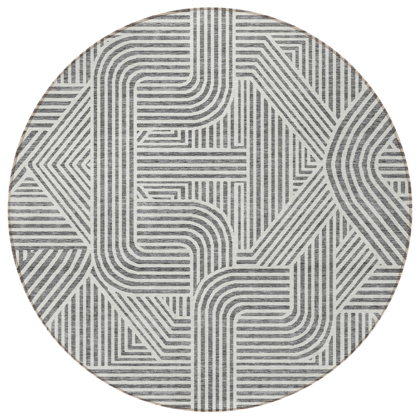 Tabselect Home Line 8' Gray And Ivory Round Abstract Washable Indoor Outdoor Area Rug