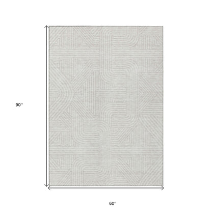 Tabselect Home Line 5' X 8' Ivory And Gray Abstract Washable Indoor Outdoor Area Rug