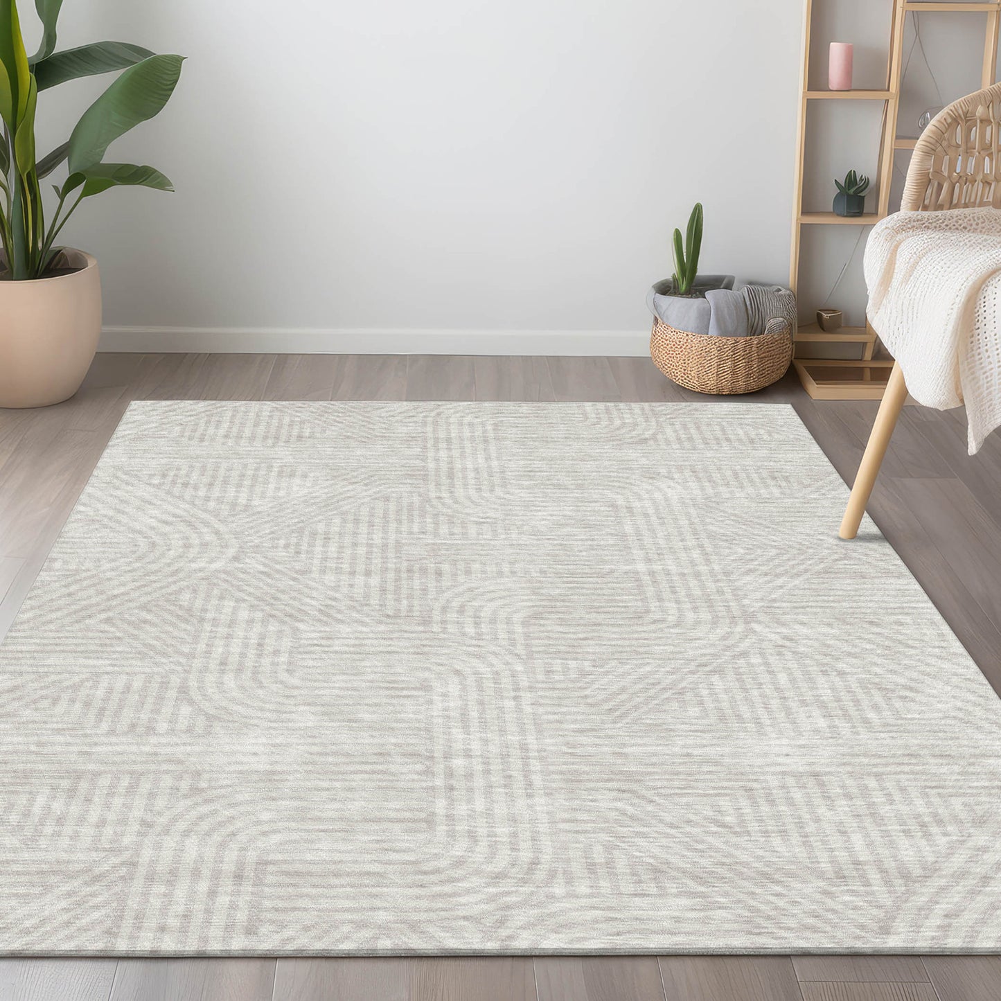 Tabselect Home Line 5' X 8' Ivory And Gray Abstract Washable Indoor Outdoor Area Rug