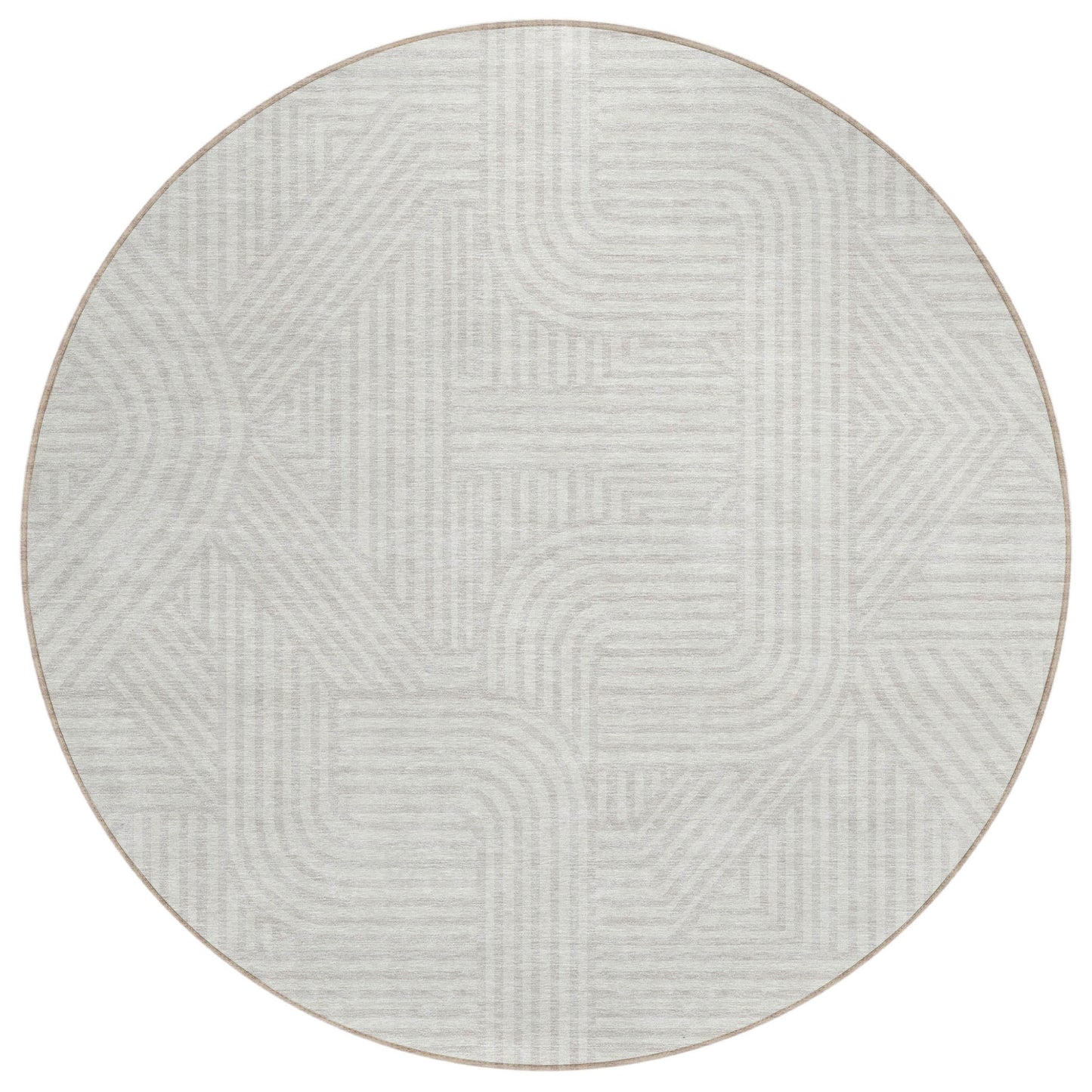 Tabselect Home Line 8' Ivory And Gray Round Abstract Washable Indoor Outdoor Area Rug