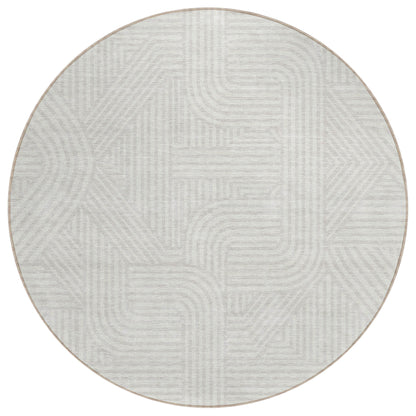 Tabselect Home Line 8' Ivory And Gray Round Abstract Washable Indoor Outdoor Area Rug