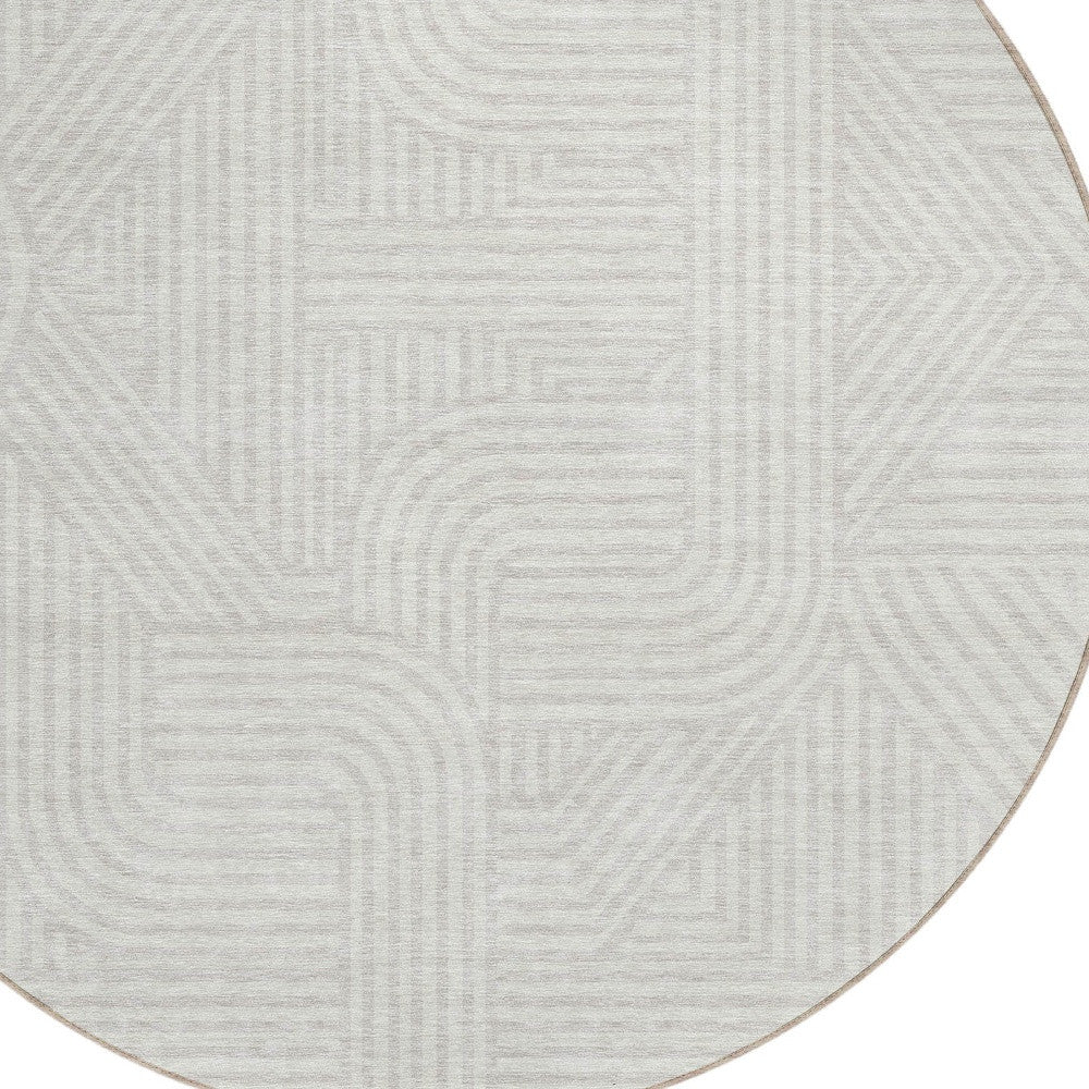 Tabselect Home Line 8' Ivory And Gray Round Abstract Washable Indoor Outdoor Area Rug