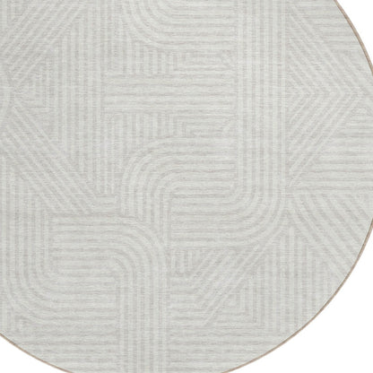 Tabselect Home Line 8' Ivory And Gray Round Abstract Washable Indoor Outdoor Area Rug