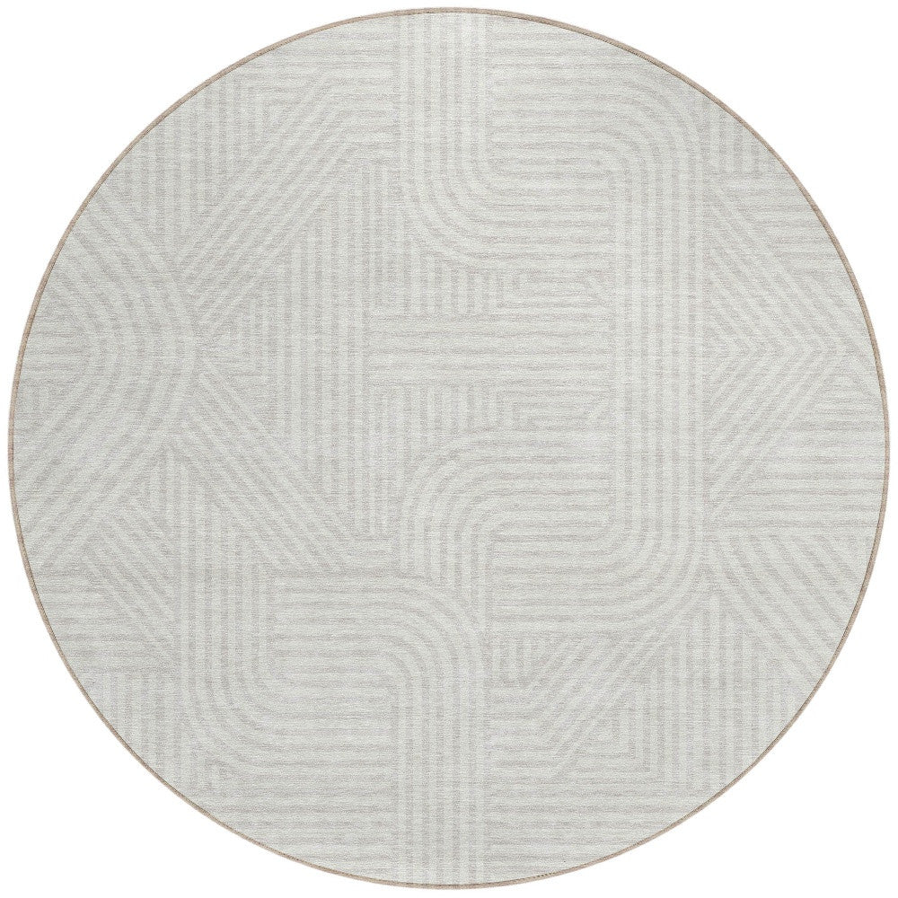 Tabselect Home Line 8' Ivory And Gray Round Abstract Washable Indoor Outdoor Area Rug