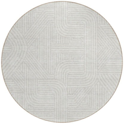 Tabselect Home Line 8' Ivory And Gray Round Abstract Washable Indoor Outdoor Area Rug