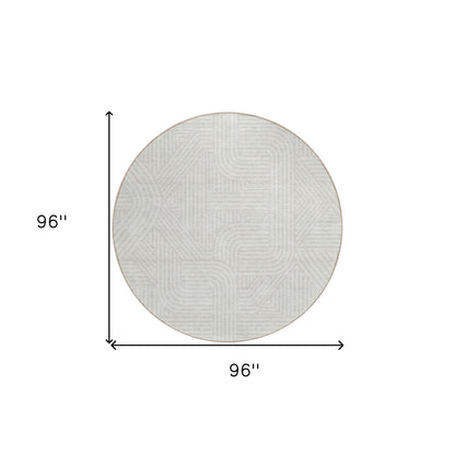 Tabselect Home Line 8' Ivory And Gray Round Abstract Washable Indoor Outdoor Area Rug