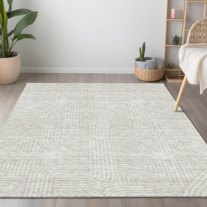 Tabselect Home Line 8' X 10' Ivory And Gray Abstract Washable Indoor Outdoor Area Rug