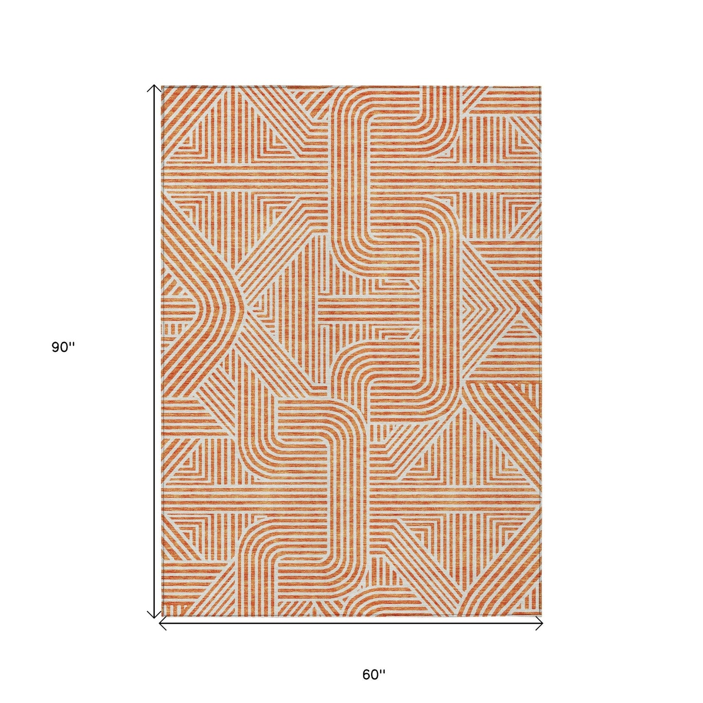 Tabselect Home Line 5' X 8' Orange And Ivory Abstract Washable Indoor Outdoor Area Rug