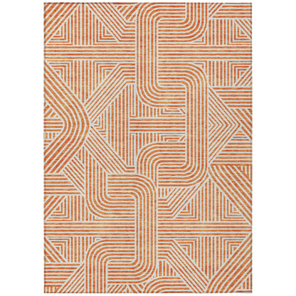 Tabselect Home Line 5' X 8' Orange And Ivory Abstract Washable Indoor Outdoor Area Rug