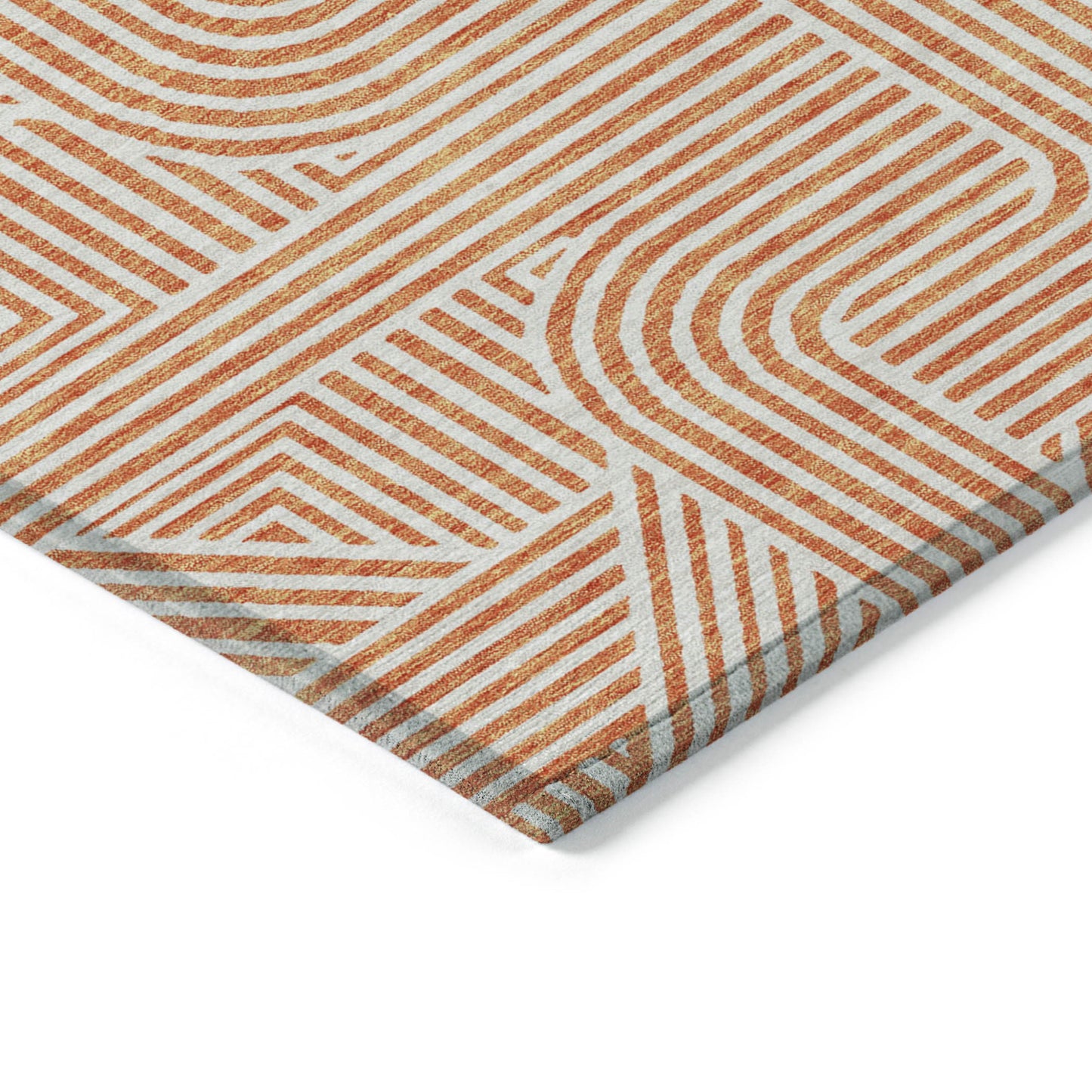 Tabselect Home Line 5' X 8' Orange And Ivory Abstract Washable Indoor Outdoor Area Rug