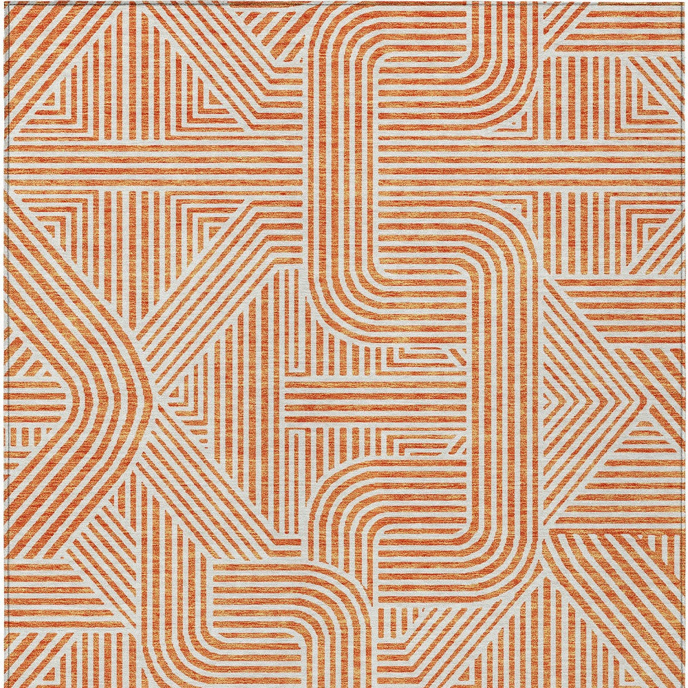 Tabselect Home Line 5' X 8' Orange And Ivory Abstract Washable Indoor Outdoor Area Rug