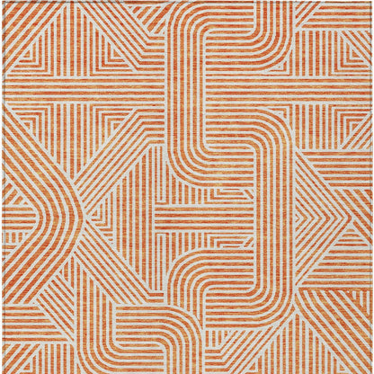 Tabselect Home Line 5' X 8' Orange And Ivory Abstract Washable Indoor Outdoor Area Rug