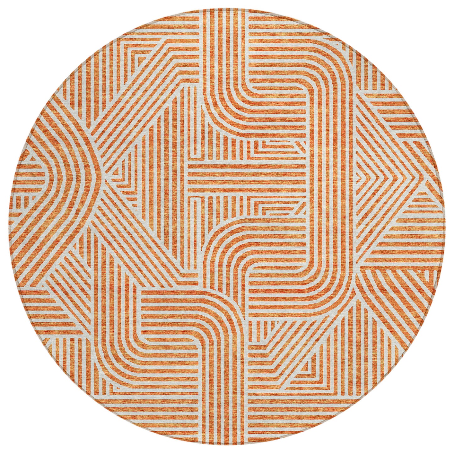 Tabselect Home Line 8' Orange And Ivory Round Abstract Washable Indoor Outdoor Area Rug