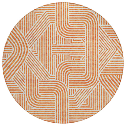 Tabselect Home Line 8' Orange And Ivory Round Abstract Washable Indoor Outdoor Area Rug