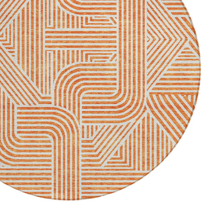 Tabselect Home Line 8' Orange And Ivory Round Abstract Washable Indoor Outdoor Area Rug