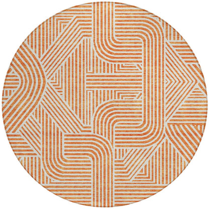 Tabselect Home Line 8' Orange And Ivory Round Abstract Washable Indoor Outdoor Area Rug