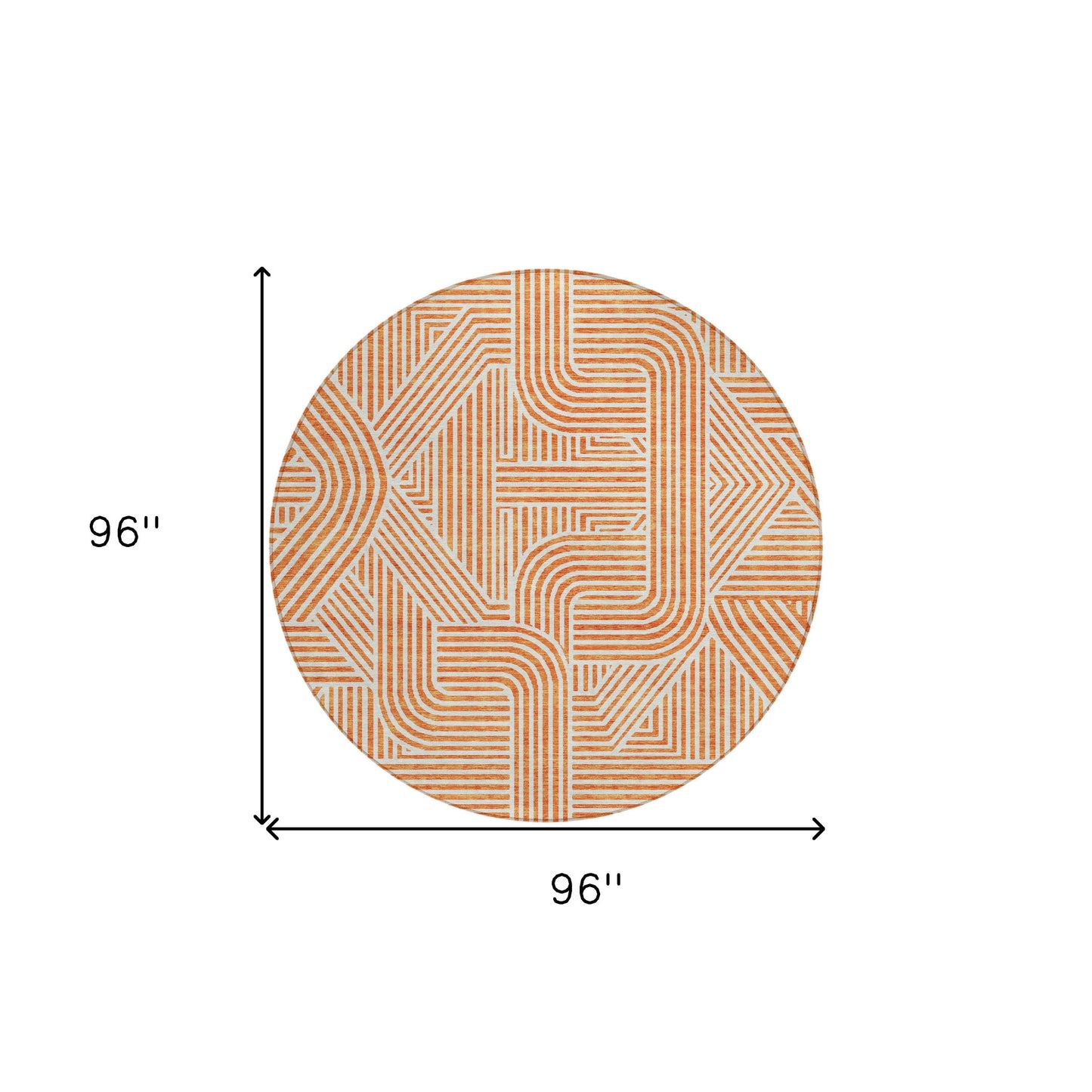 Tabselect Home Line 8' Orange And Ivory Round Abstract Washable Indoor Outdoor Area Rug