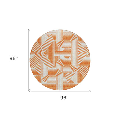 Tabselect Home Line 8' Orange And Ivory Round Abstract Washable Indoor Outdoor Area Rug