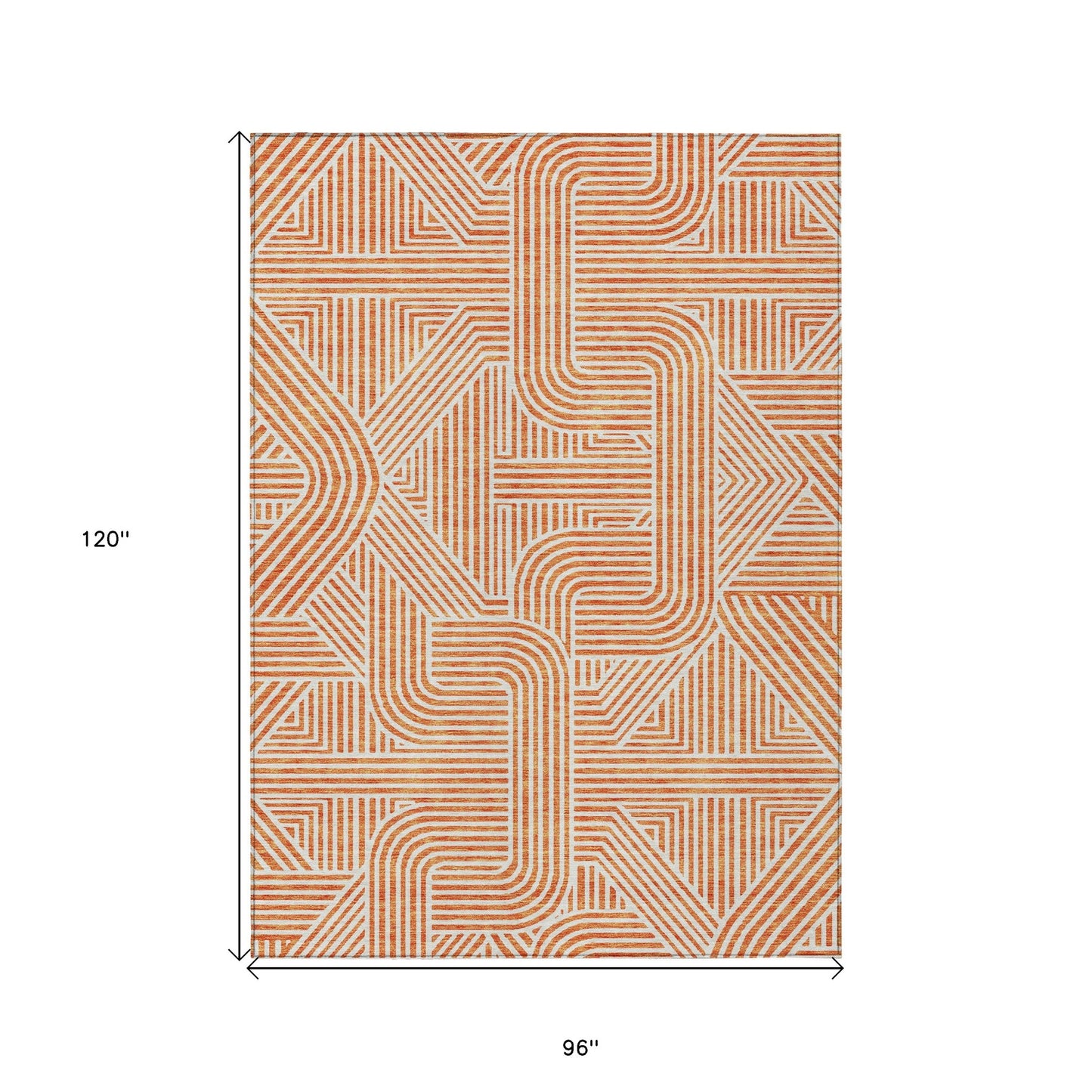 Tabselect Home Line 8' X 10' Orange And Ivory Abstract Washable Indoor Outdoor Area Rug