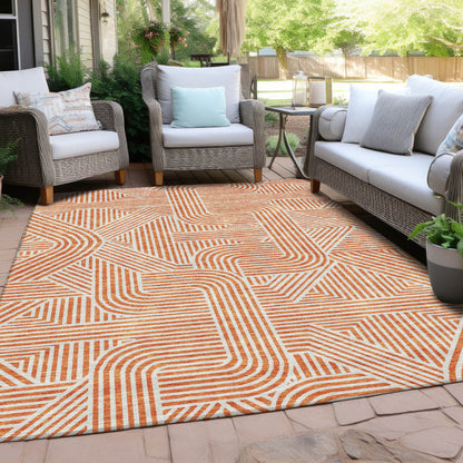 Tabselect Home Line 8' X 10' Orange And Ivory Abstract Washable Indoor Outdoor Area Rug