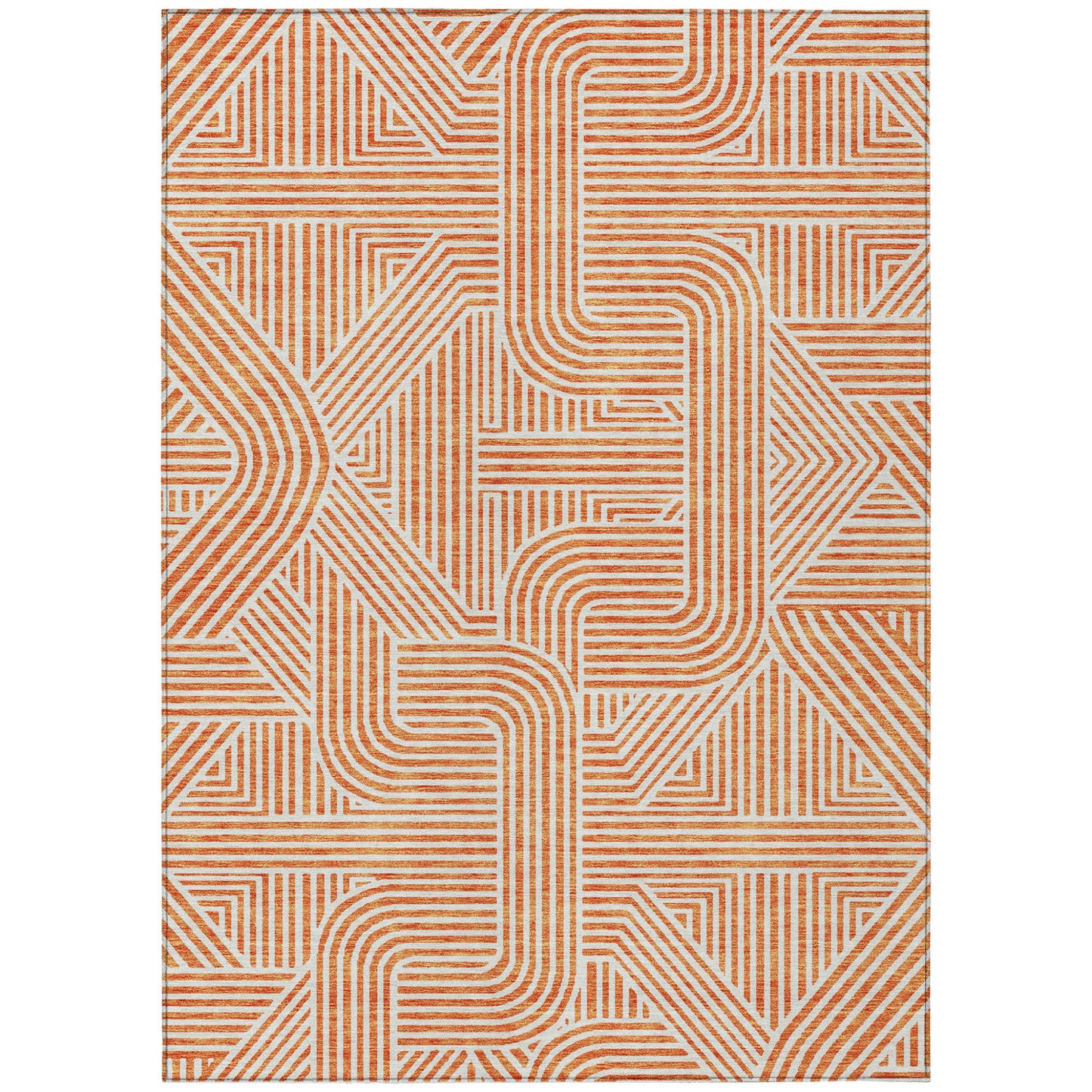 Tabselect Home Line 8' X 10' Orange And Ivory Abstract Washable Indoor Outdoor Area Rug