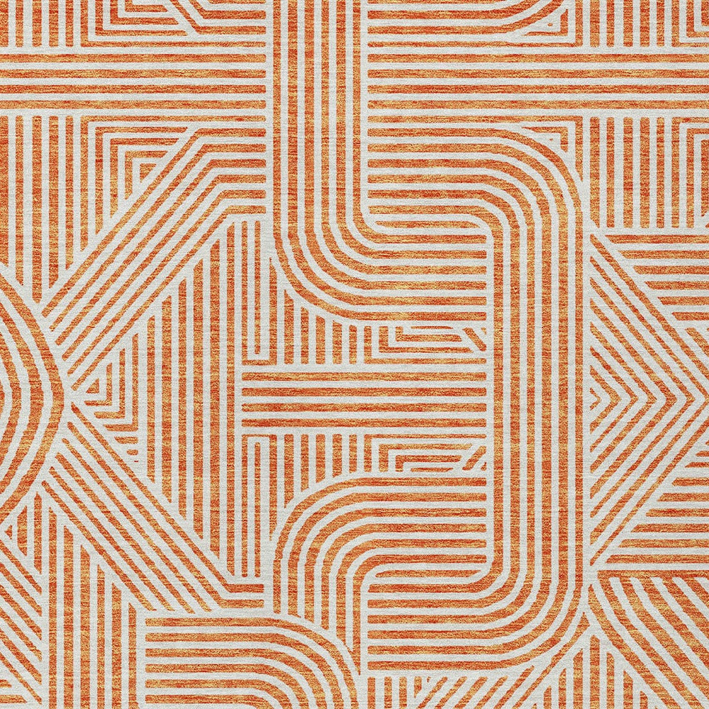 Tabselect Home Line 8' X 10' Orange And Ivory Abstract Washable Indoor Outdoor Area Rug