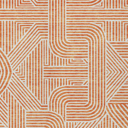 Tabselect Home Line 8' X 10' Orange And Ivory Abstract Washable Indoor Outdoor Area Rug