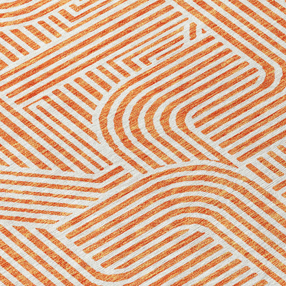 Tabselect Home Line 8' X 10' Orange And Ivory Abstract Washable Indoor Outdoor Area Rug