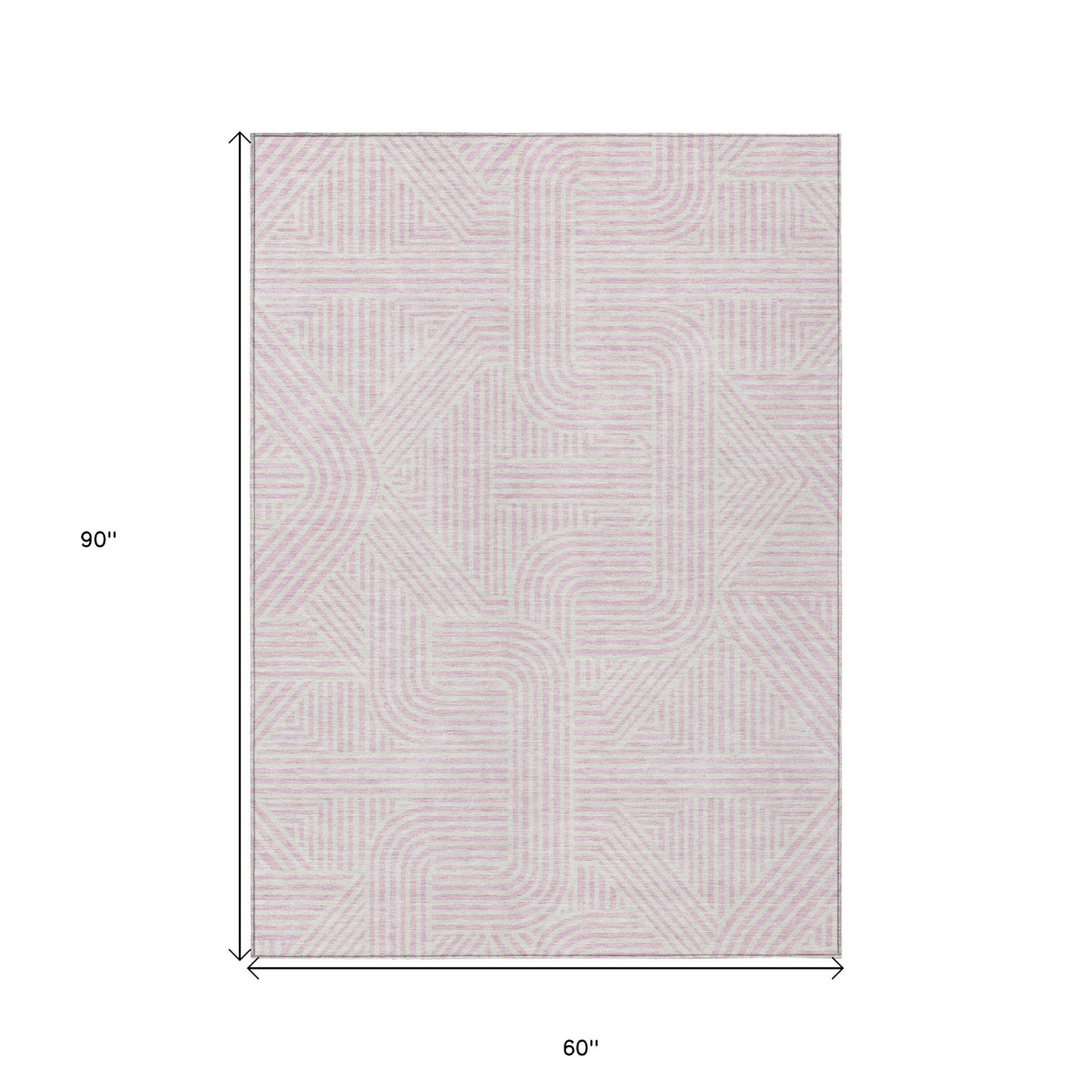 Tabselect Home Line 5' X 8' Pink And Ivory Abstract Washable Indoor Outdoor Area Rug