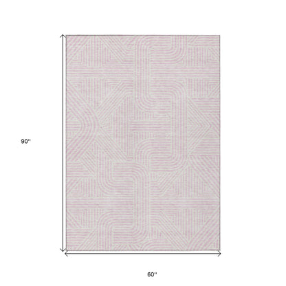 Tabselect Home Line 5' X 8' Pink And Ivory Abstract Washable Indoor Outdoor Area Rug