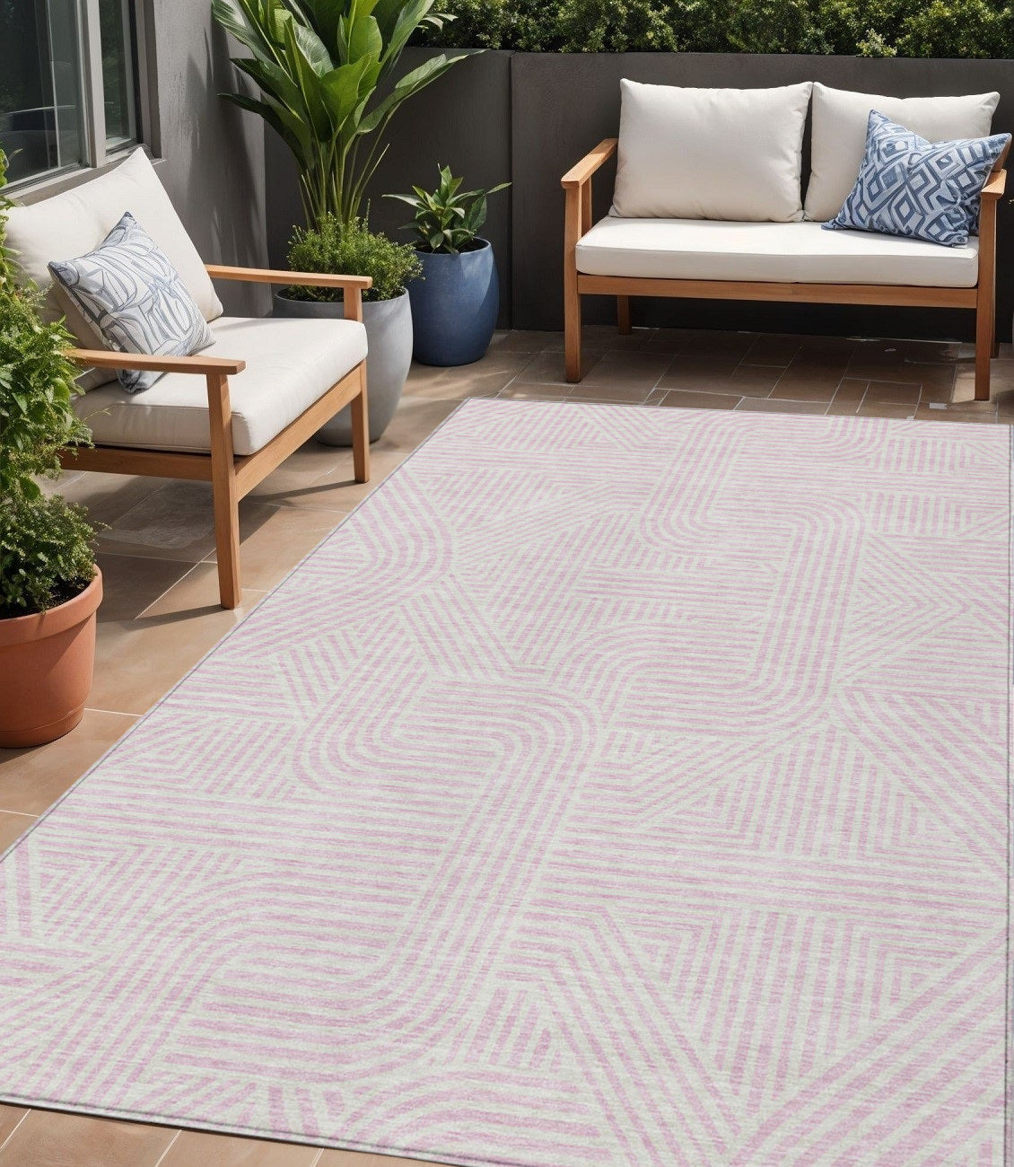 Tabselect Home Line 5' X 8' Pink And Ivory Abstract Washable Indoor Outdoor Area Rug