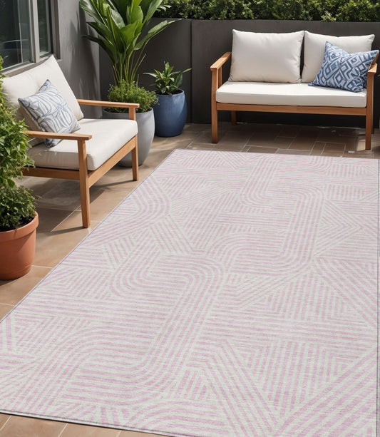 Tabselect Home Line 5' X 8' Pink And Ivory Abstract Washable Indoor Outdoor Area Rug