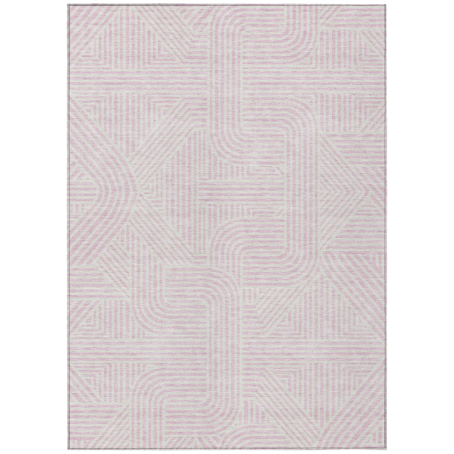 Tabselect Home Line 5' X 8' Pink And Ivory Abstract Washable Indoor Outdoor Area Rug