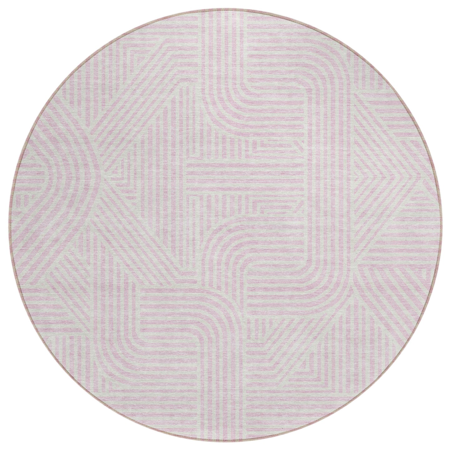 Tabselect Home Line 8' Pink And Ivory Round Abstract Washable Indoor Outdoor Area Rug