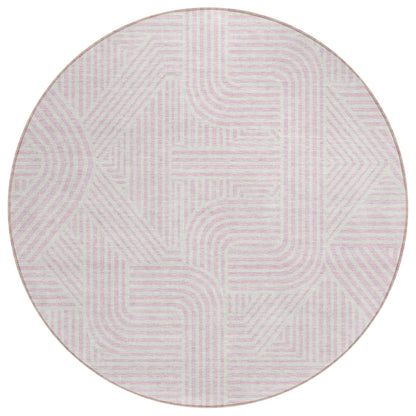 Tabselect Home Line 8' Pink And Ivory Round Abstract Washable Indoor Outdoor Area Rug