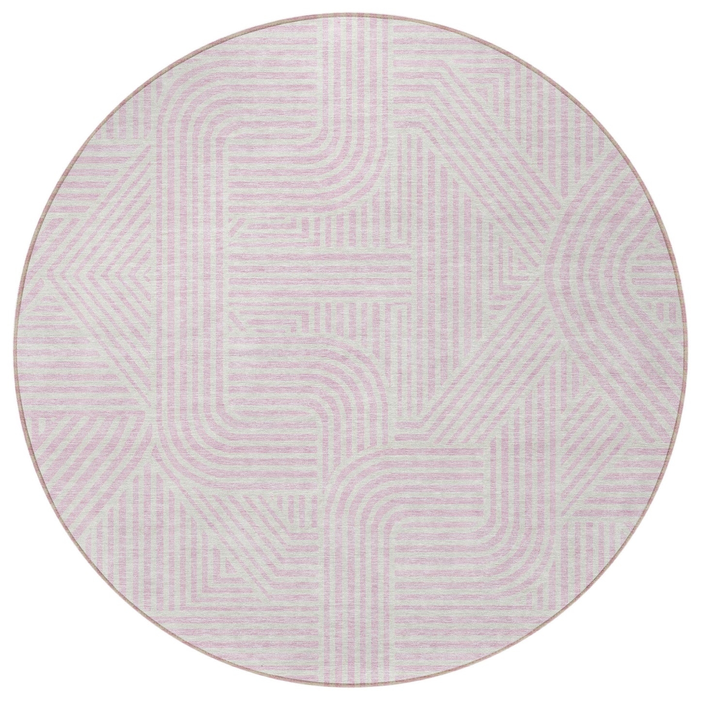 Tabselect Home Line 8' Pink And Ivory Round Abstract Washable Indoor Outdoor Area Rug