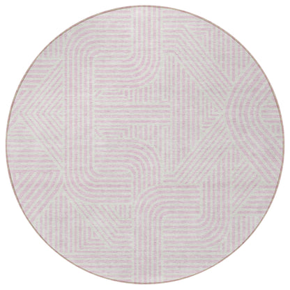 Tabselect Home Line 8' Pink And Ivory Round Abstract Washable Indoor Outdoor Area Rug