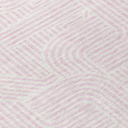 Tabselect Home Line 8' Pink And Ivory Round Abstract Washable Indoor Outdoor Area Rug