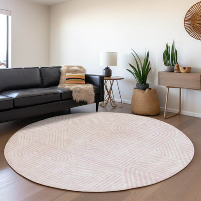 Tabselect Home Line 8' Pink And Ivory Round Abstract Washable Indoor Outdoor Area Rug