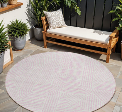 Tabselect Home Line 8' Pink And Ivory Round Abstract Washable Indoor Outdoor Area Rug